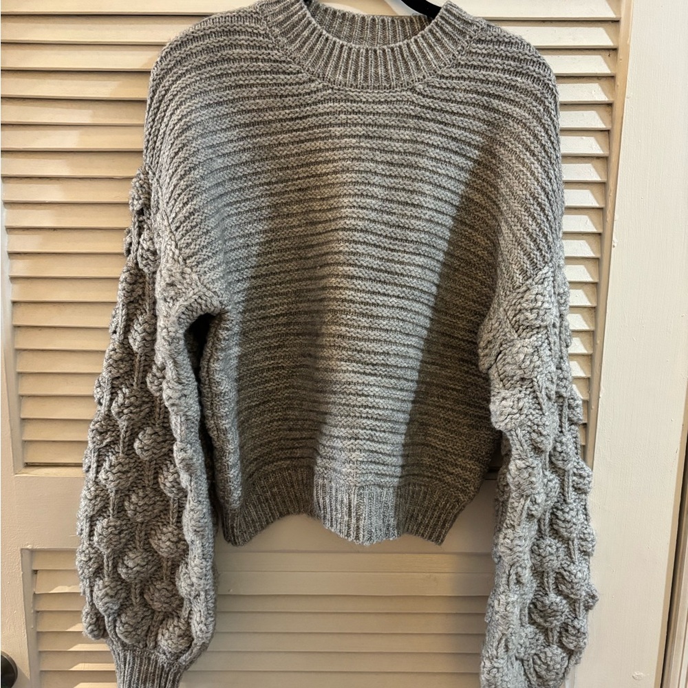 Gray Textured Knit Sweater
